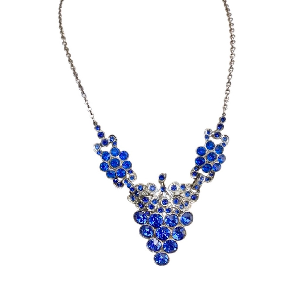 Vintage Blue Grapes Glass Crystal Silver tone Choker Necklace - Picture 4 of 15